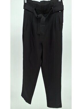 Brandy Blu Slim Fit Black Casual Pants with Tie Front Detail and Pockets